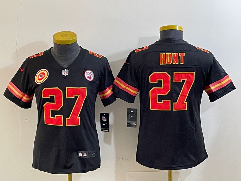 Youth Kansas City Chiefs #27 Hunt Black Second generations 2025 Nike Vapor Limited NFL Jersey style 6->youth nfl jersey->Youth Jersey
